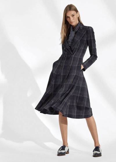 Vestidos Ralph Lauren Mujer Azul Marino / Creme - Zoie Plaid Wool Day - DZYQB8217